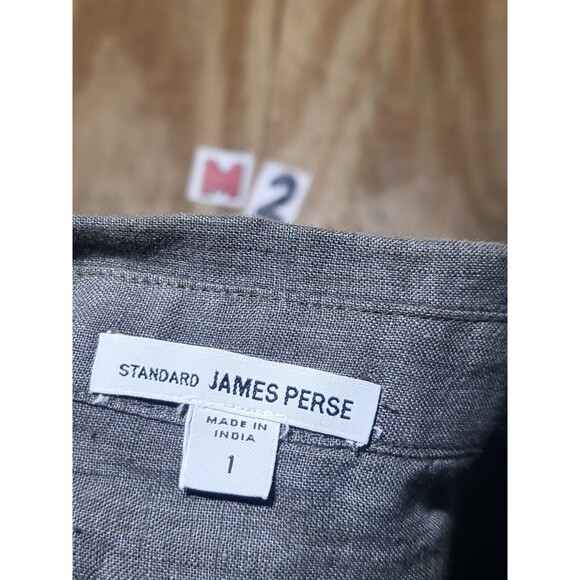 james perse Shortsleeve Linen Button-down Shirt Men 1 Gray Knit Collar @M2 - Picture 7 of 7